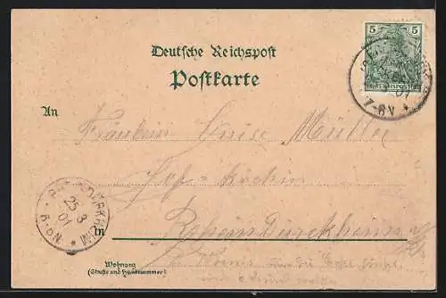 Lithographie Frankfurt-Seckbach, Gasthaus z. Rad v. S. Kühn, Ortsansicht