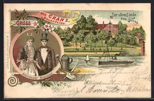 Lithographie Hamburg-Neuenfelde, Gasthaus zur alten Linde