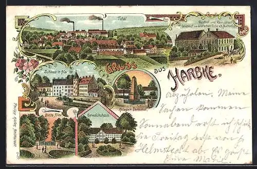 Lithographie Harbke, Gasthof und Restaurant Glückauf zur deutsche Eiche, Breite Allée, Gewächshaus