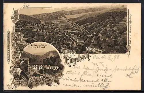 Lithographie Ringelbach / Oberkirch, Gasthaus zum Salmen v. A. Ebert, Panorama