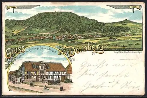Lithographie Dörnberg / Kassel, Gasthaus zum hessischen Hof von S. Bernhardt, Totalansicht