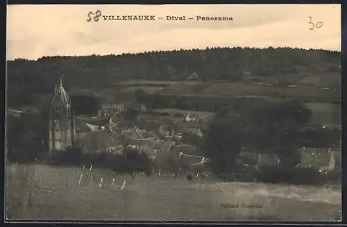 AK Villenauxe, Vue panoramique du village et des collines boisées