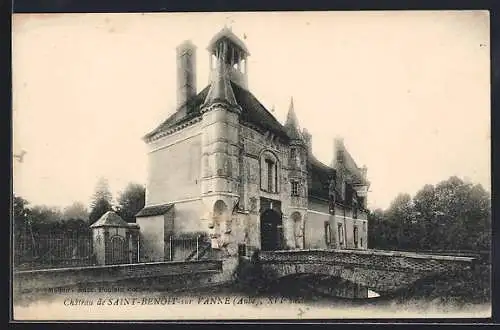 AK Saint-Benoît-sur-Vanne, Château pittoresque avec pont et tour élégante