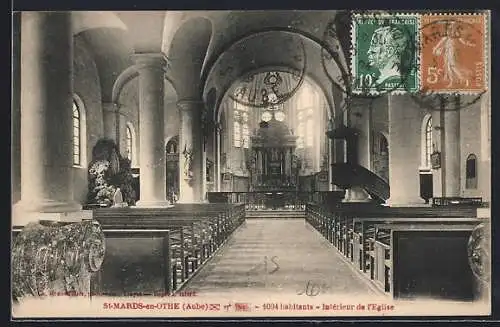 AK St-Mards-en-Othe, Intérieur de l`Église avec colonnes et orgue majestueux