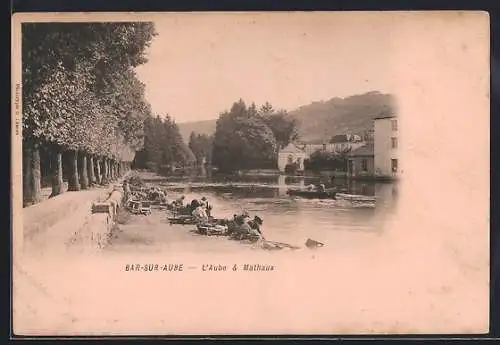 AK Bar-sur-Aube, L`Aube et Mathaux avec promenade et barques