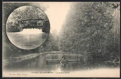 AK Charmont, Le grand Canal et la Cascade avec canot