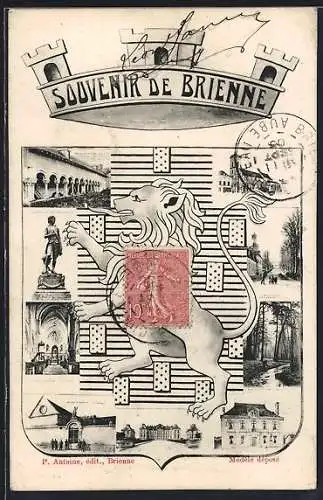 AK Brienne, Souvenir de Brienne avec lion héraldique et scènes locales