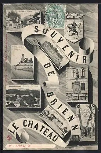 AK Brienne, Souvenir du Château avec vues multiples et blason