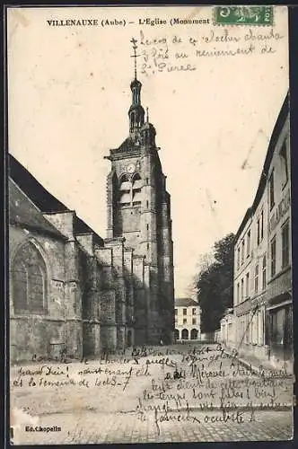 AK Villenauxe, L`Église vue de la rue principale