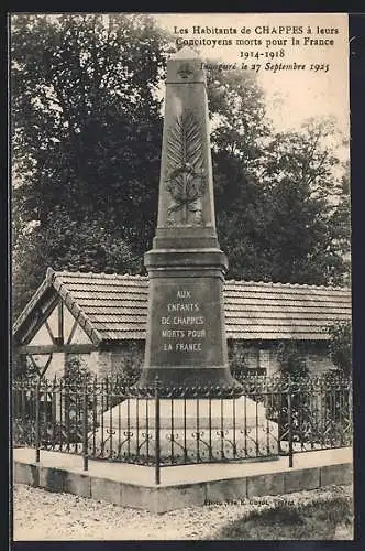 AK Chappes, Monument aux morts inauguré le 27 septembre 1925