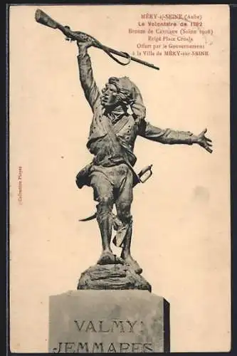 AK Méry-sur-Seine, Le Volontaire de 1792, statue en bronze sur la Place Croala