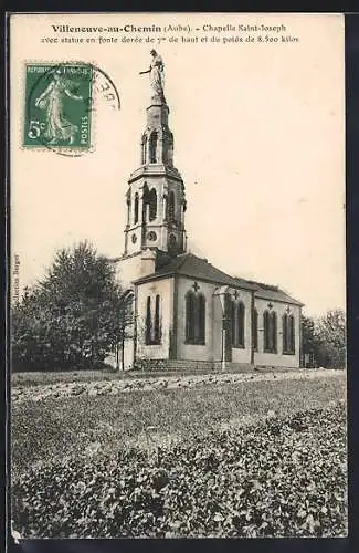 AK Villeneuve-au-Chemin, Chapelle Saint-Joseph avec statue en fonte dorée