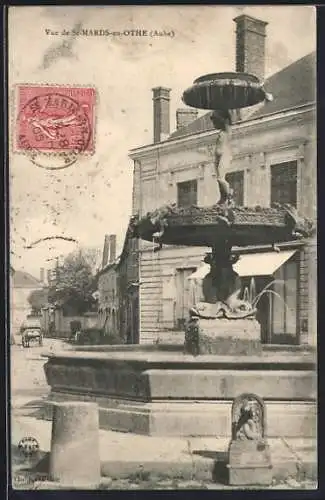 AK Saint-Mards-en-Othe, Vue de la fontaine et des bâtiments environnants