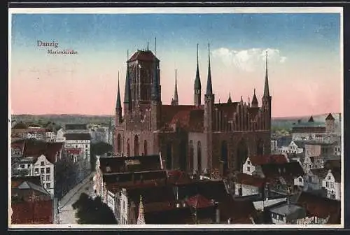 AK Danzig / Gdansk, Marienkirche und Umgegend