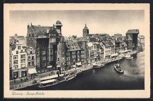 AK Danzig, Lange-Brücke mit Booten