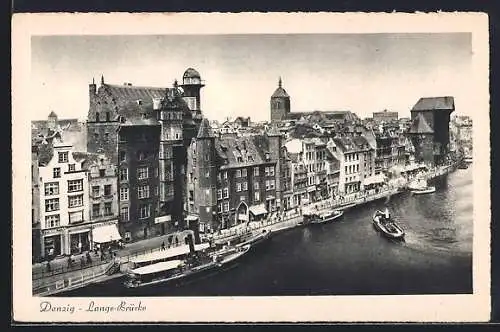 AK Danzig, Lange-Brücke mit Booten