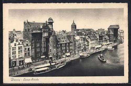 AK Danzig, Lange-Brücke mit Booten