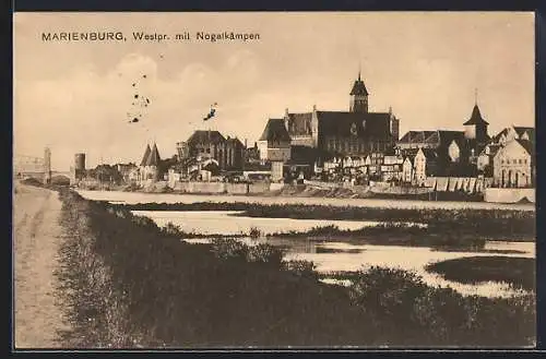 AK Marienburg, Ortsansicht mit Nogatkämpen