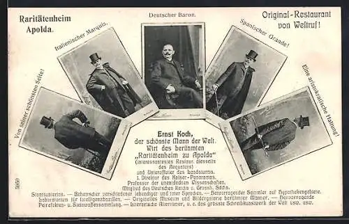 AK Apolda, Gasthaus Raritätenheim E. Koch, Portraits des Wirts in Verkleidungen