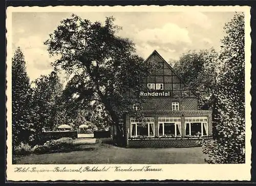AK Hessisch Oldendorf, Partie am Hotel Rohdental, Veranda und Terrasse