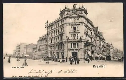AK Dresden, Marschallstrasse am Amalienplatz mit Gasthaus Thüringer Hof und Strassenbahn