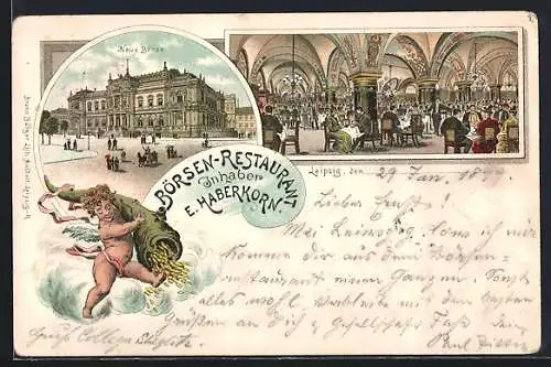 Lithographie Leipzig, Neue Börse und Börsen-Restaurant, Innenansicht