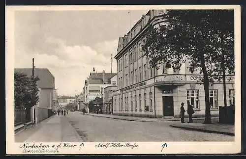 AK Nordenham a. d. Weser, Strasse mit Bank