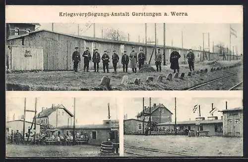 AK Gerstungen a. Werra, Kriegsverpflegungs-Anstalt mit Soldaten, Mehrfachansicht
