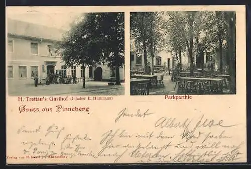 AK Pinneberg, Gasthof H.Trettau, Front & Parkpartie