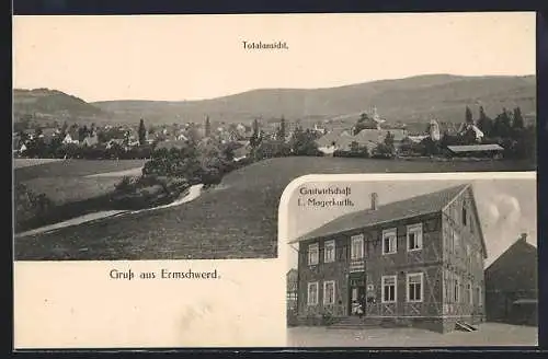 AK Ermschwerd, Totalansicht, Gasthaus von L. Magerkurth
