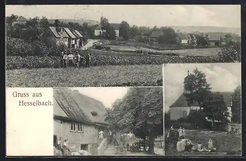 AK Hesselbach / Kailbach, Gasthof, Kirche, Ortspartie mit Strasse
