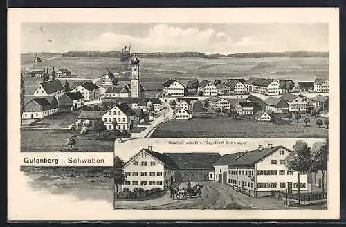 Künstler-AK sign. Hans Pernat: Gutenberg / Schwäb. Alb, Gasthaus von Engelberg Schwaiger, Teilansicht mit Strassenpartie