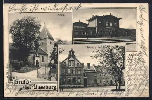 AK Unseburg, Kirche, Bahnhof, Schule
