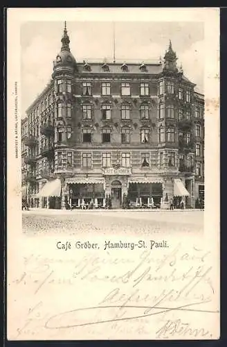 AK Hamburg-St. Pauli, Café Gröber mit Passanten