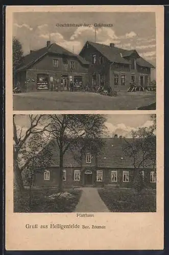 AK Heiligenfelde /Bremen, Geschäft von Aug. Goldmann, Pfarrhaus