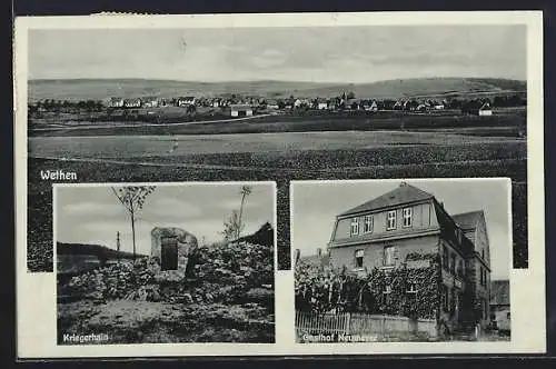 AK Wethen /Waldeck, Gasthof Neumeyer, Inh. Carl Dame, Kriegerdenkmal