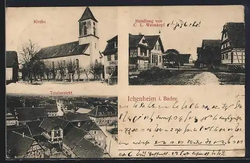 AK Ichenheim i. Baden, Handlung von C. L. Weisskopf, Kirche und Totalansicht