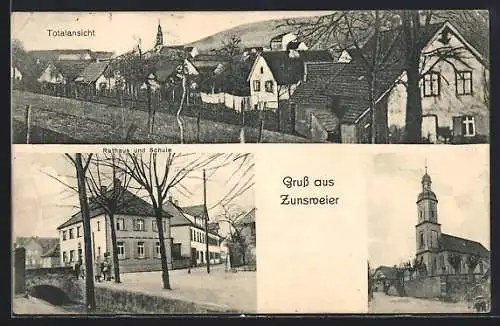 AK Zunsweier, Totalansicht, Rathaus & Schule, Kirche