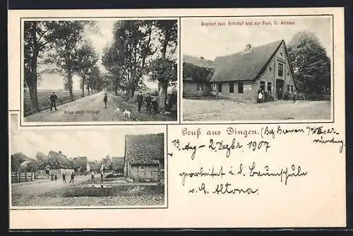AK Dingen / Imsum, Gasthof zum Bahnhof und zur Post, Bes. E. Adickes