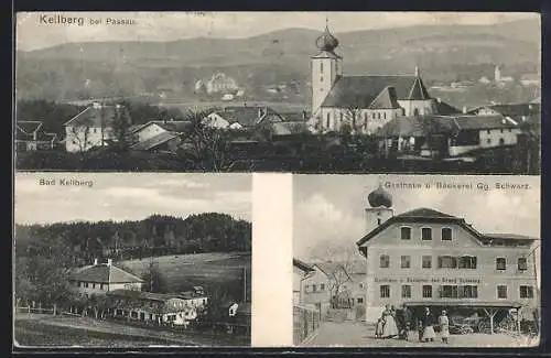 AK Kellberg bei Passau, Gasthaus und Bäckerei Gg. Schwarz, Ortsansicht