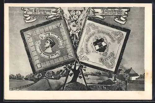 Künstler-AK Herne, Zur Erinnerung an die Fahnenweisse 1925, Verein ehemaliger Kriegefangerner