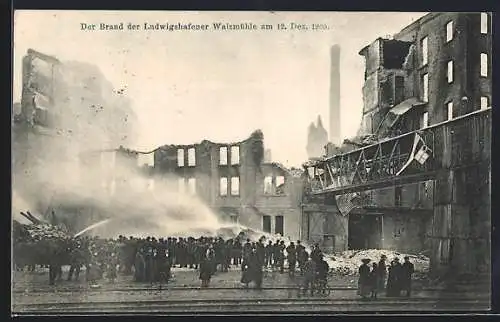 AK Ludwigshafen / Rhein, Brand der Walzmühle am 12.12.1905