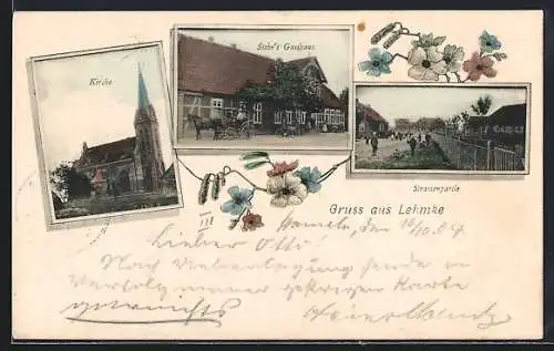AK Lehmke, Stehr`s Gasthaus, Kirche und Strassenpartie