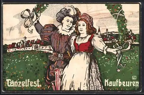Künstler-AK Kaufbeuren, Tänzelfest, Liebespaar, Jugendstil