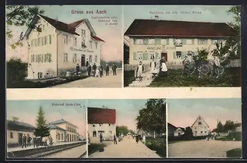 AK Aach / Linz, Restaurant zum Bahnhof von J. Biller, Bahnhof Aach-Linz, Handlung von Joh. Fecker Witwe