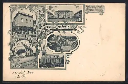 AK Quadrath, Gasthof zur Post, Villa Spahir, Schloss Schlenderhan, Kirche
