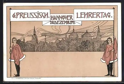 Lithographie Hannover, 6. Preussisch. Lehrertag 1911, Stadtpanorama