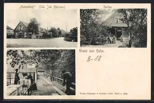 AK Hahn / Rastede, Gaststätte Hahnerhof, Inh. Joh. Behrens mit Garten und Kegelbahn