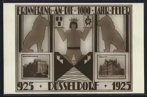 AK Düsseldorf, Festpostkarte, 1000 Jahr-Feier, Kunstakademie, Stahlhof