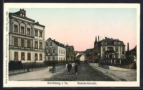 AK Kirchberg i. Sa., Blick in die Bahnhofstrasse